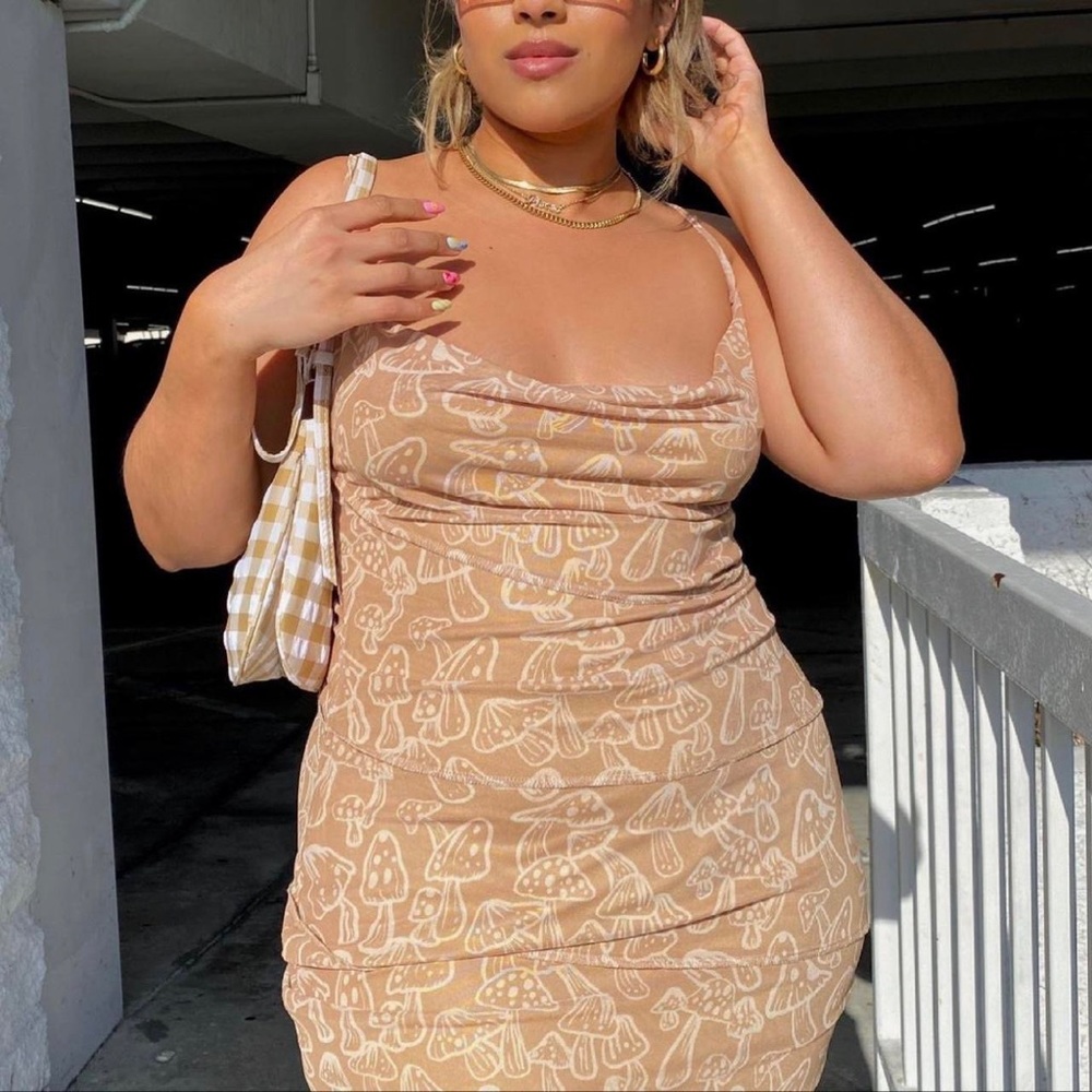 Tan mushroom mini mesh dress